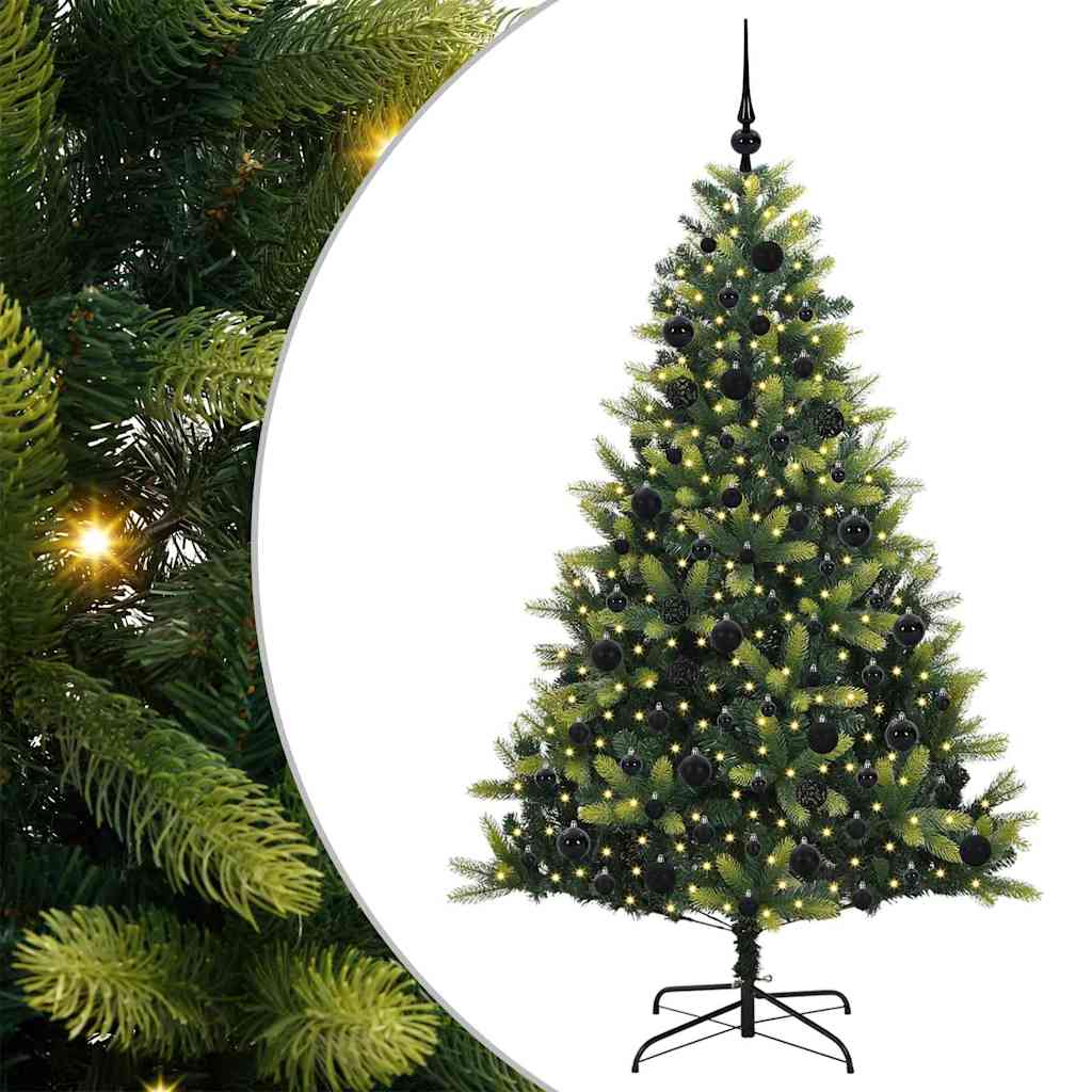 Konstigt hinged julgran 300 LEDs Grön 180 cm PVC och PE