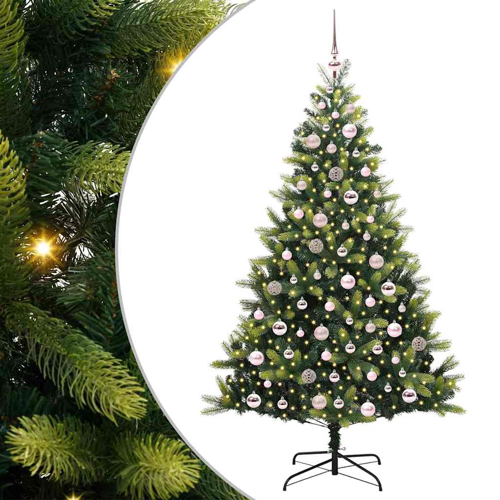 Konstigt hinged julgran 300 LEDs Grön 180 cm PVC och PE