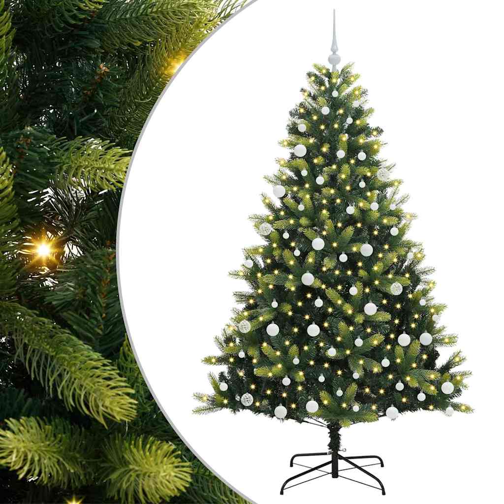 Konstigt hinged julgran 300 LEDs Grön 180 cm PVC och PE