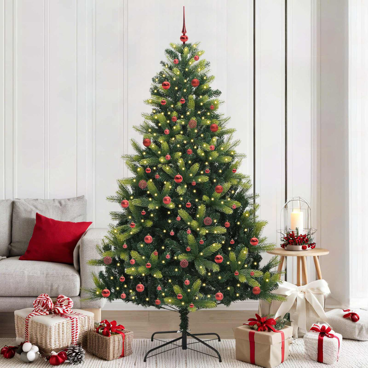 Konstigt hinged julgran 300 LEDs Grön 210 cm PVC och PE