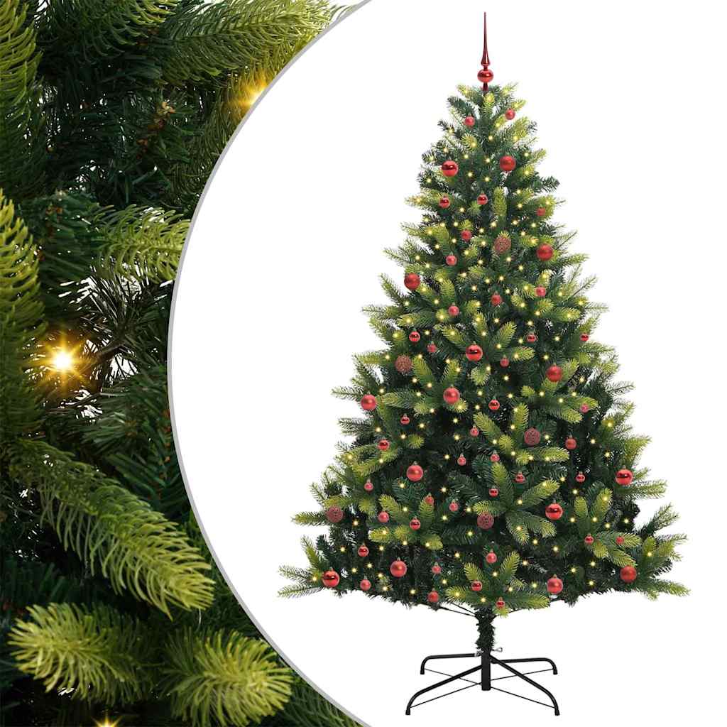 Konstigt hinged julgran 300 LEDs Grön 210 cm PVC och PE