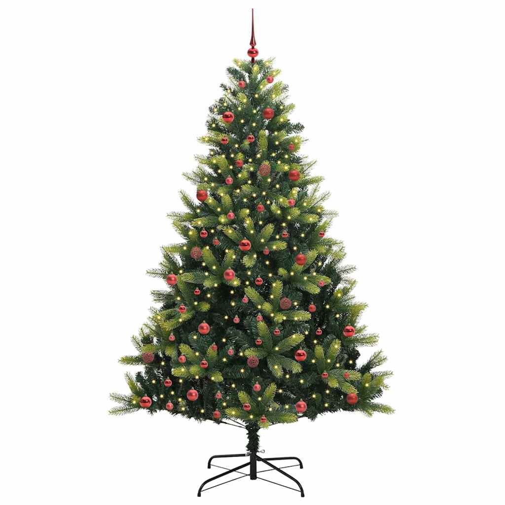Konstigt hinged julgran 300 LEDs Grön 210 cm PVC och PE