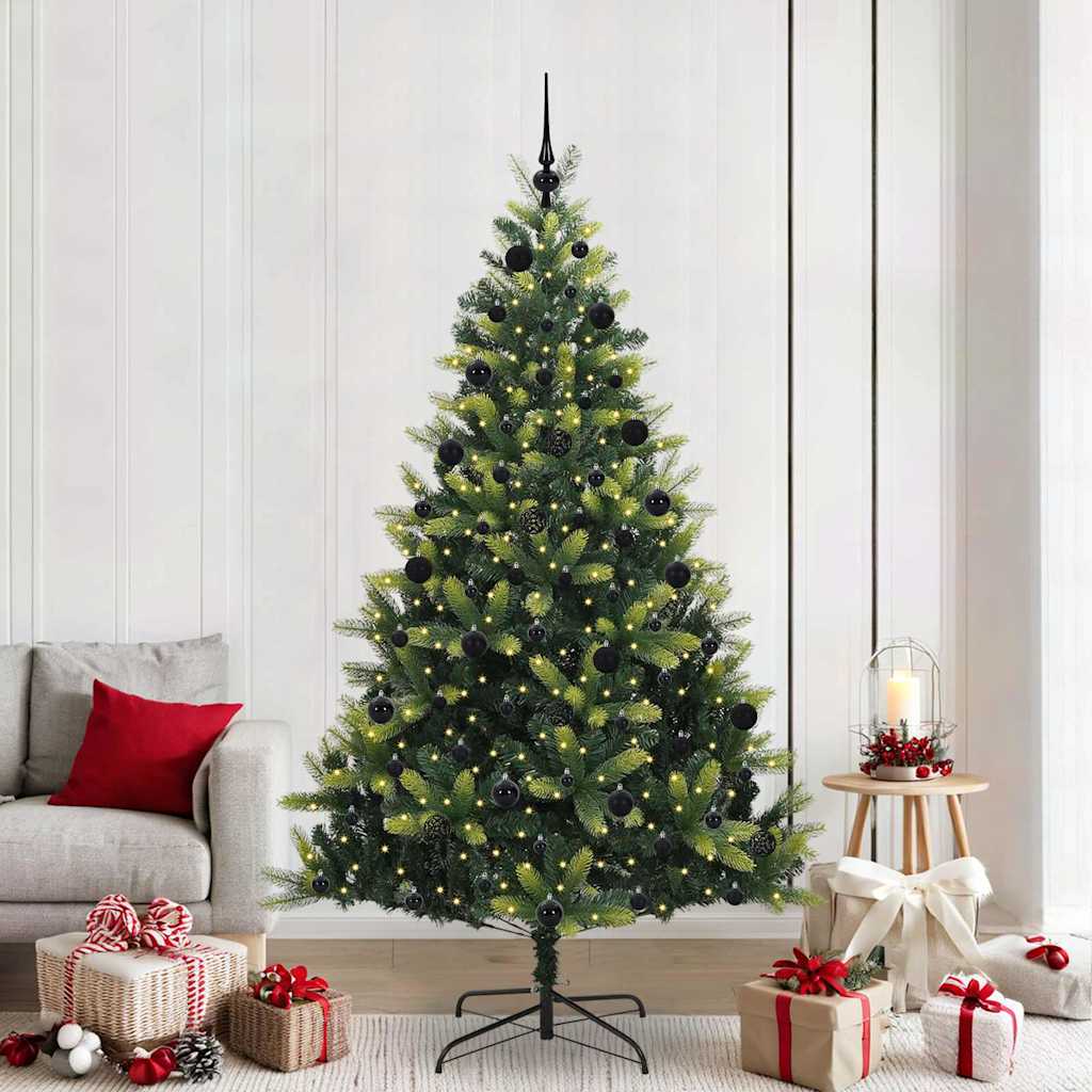 Konstigt hinged julgran 300 LEDs Grön 210 cm PVC och PE