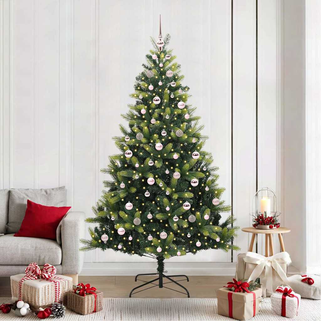 Konstigt hinged julgran 300 LEDs Grön 210 cm PVC och PE