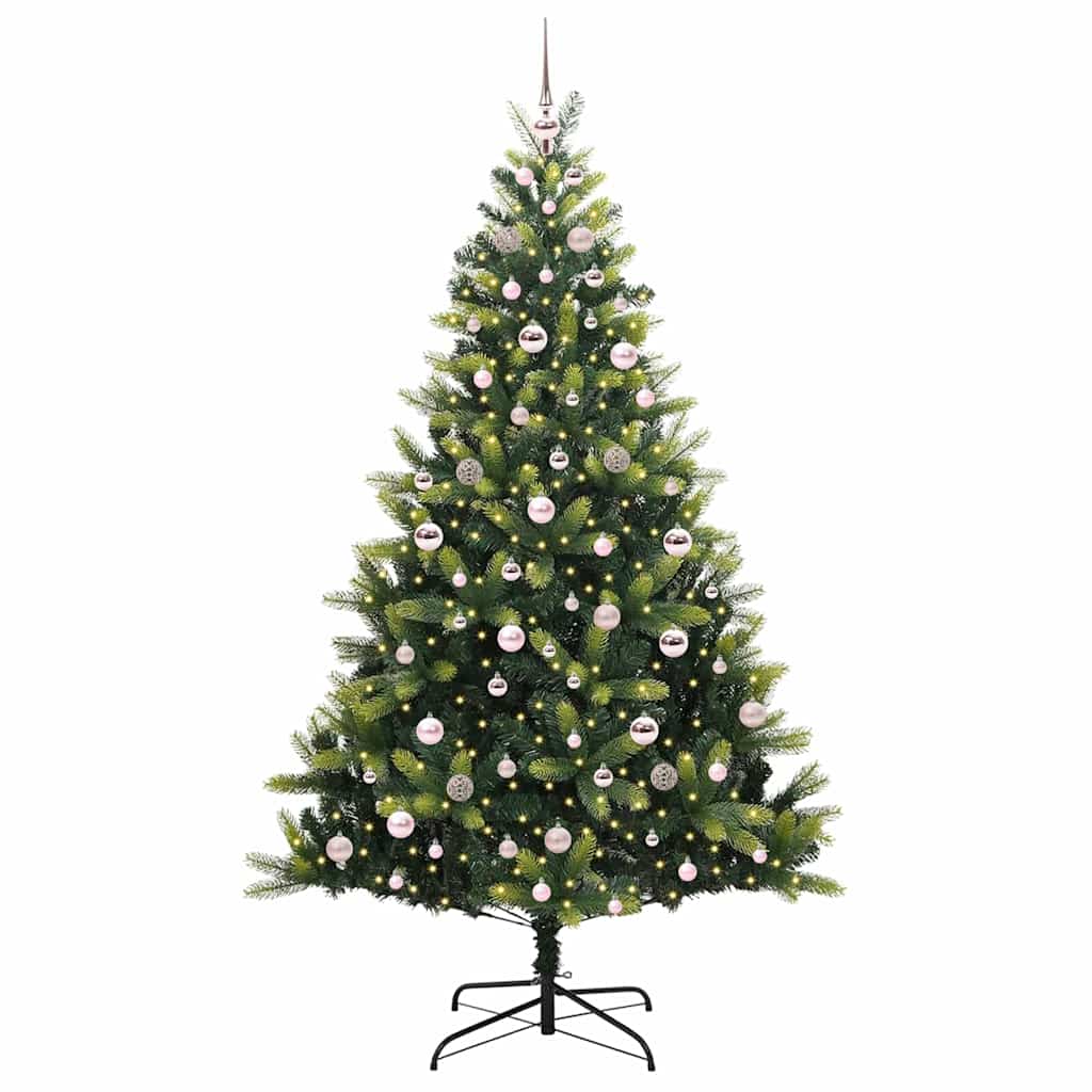 Konstigt hinged julgran 300 LEDs Grön 210 cm PVC och PE