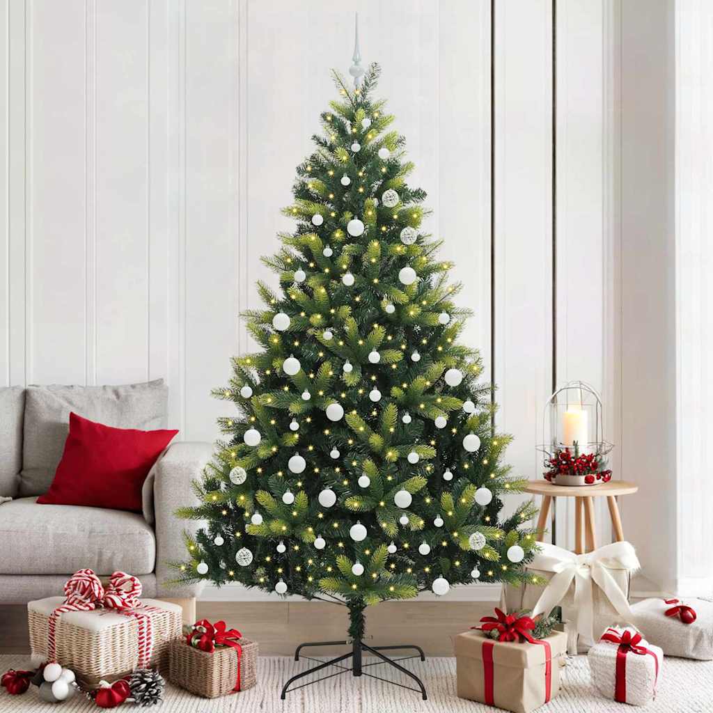 Konstigt hinged julgran 300 LEDs Grön 210 cm PVC och PE
