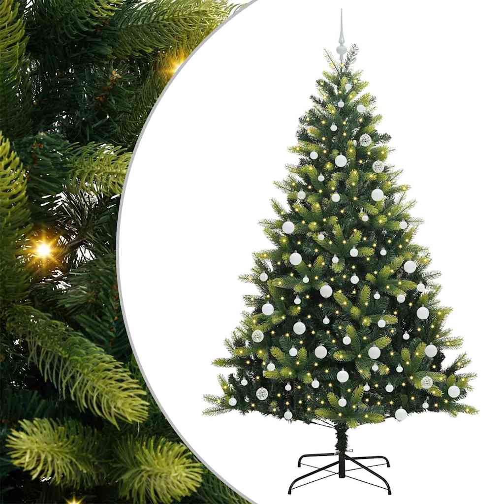 Konstigt hinged julgran 300 LEDs Grön 210 cm PVC och PE
