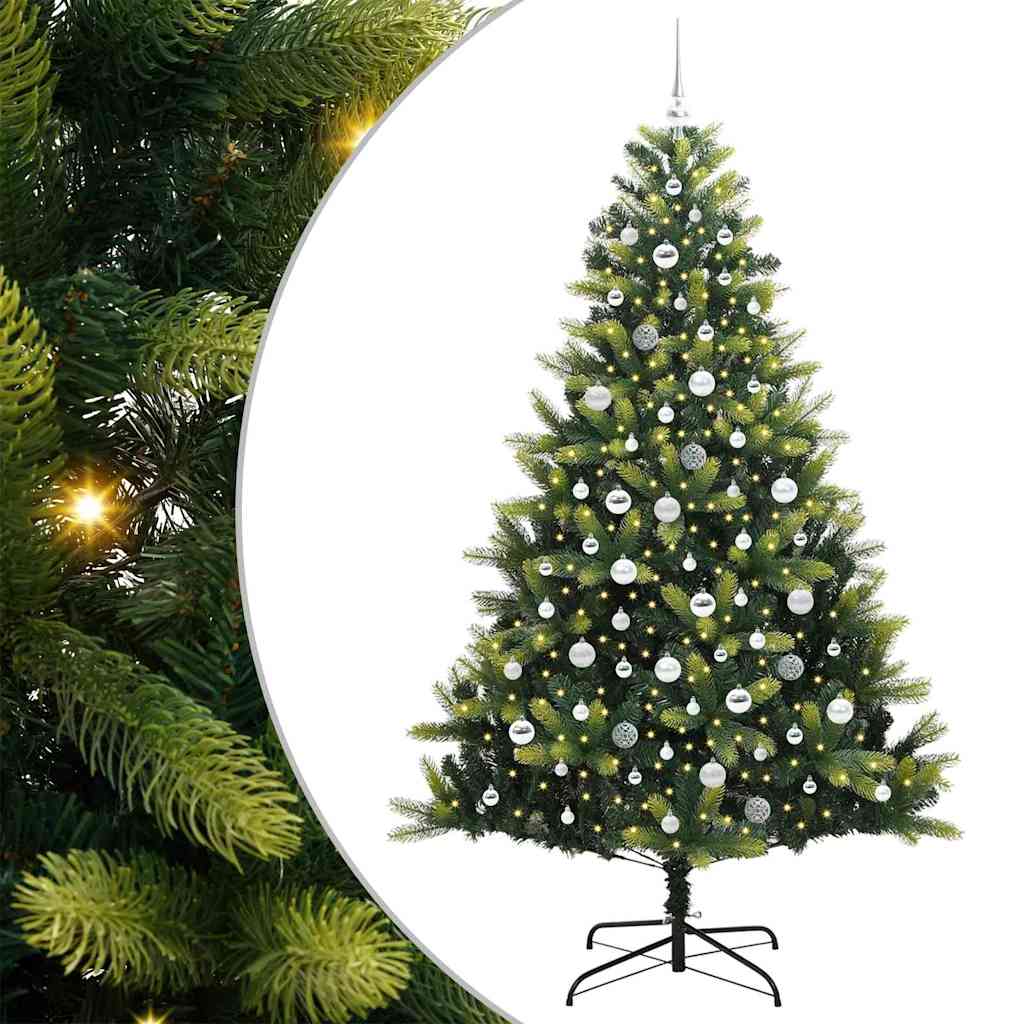 Konstigt hinged julgran 300 LEDs Grön 210 cm PVC och PE