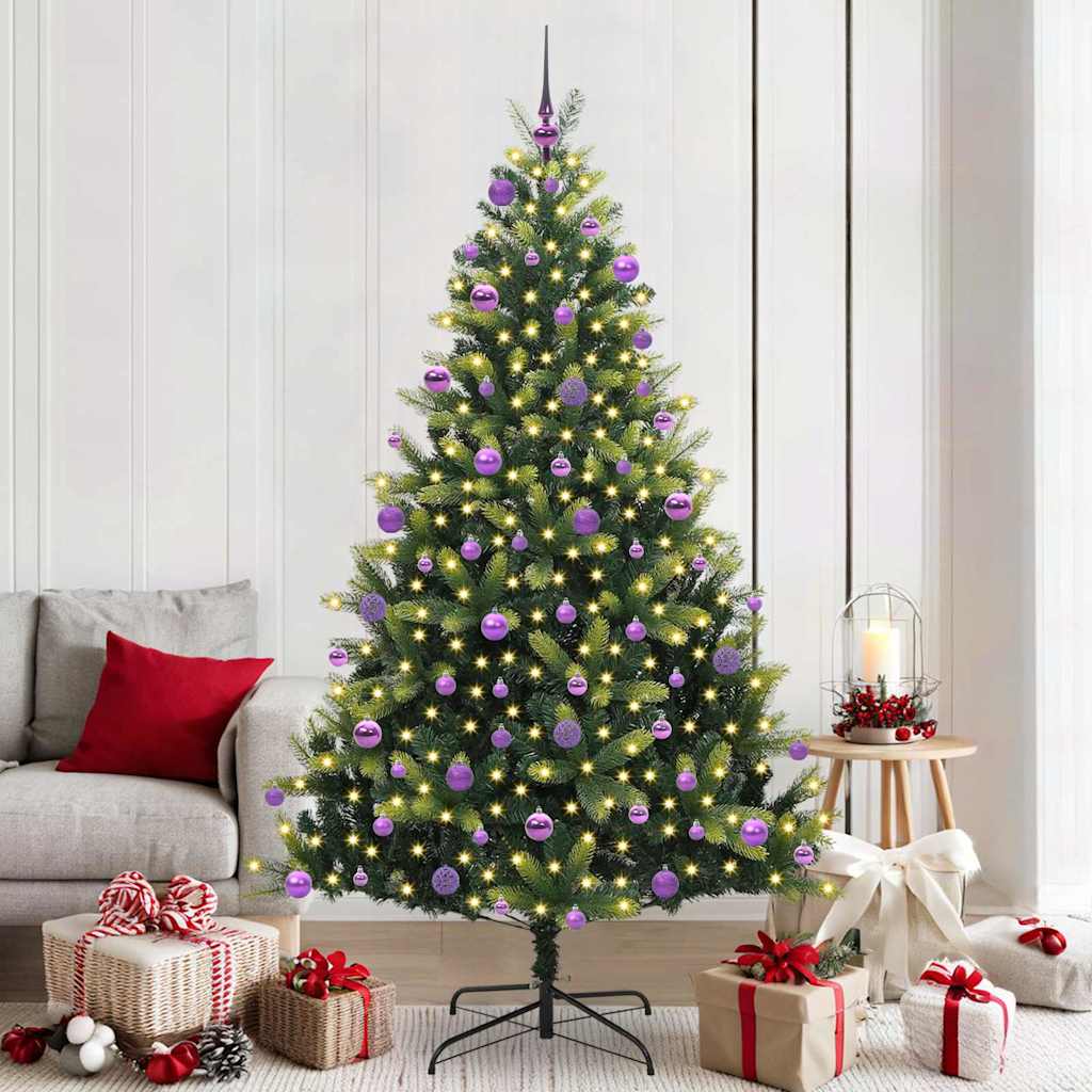 Konstigt hinged julgran 300 LEDs Grön 210 cm PVC och PE