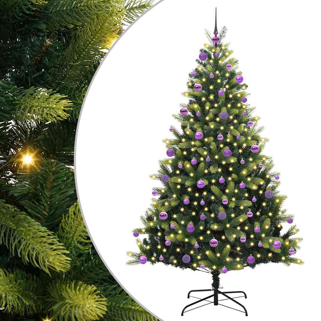 Konstigt hinged julgran 300 LEDs Grön 210 cm PVC och PE