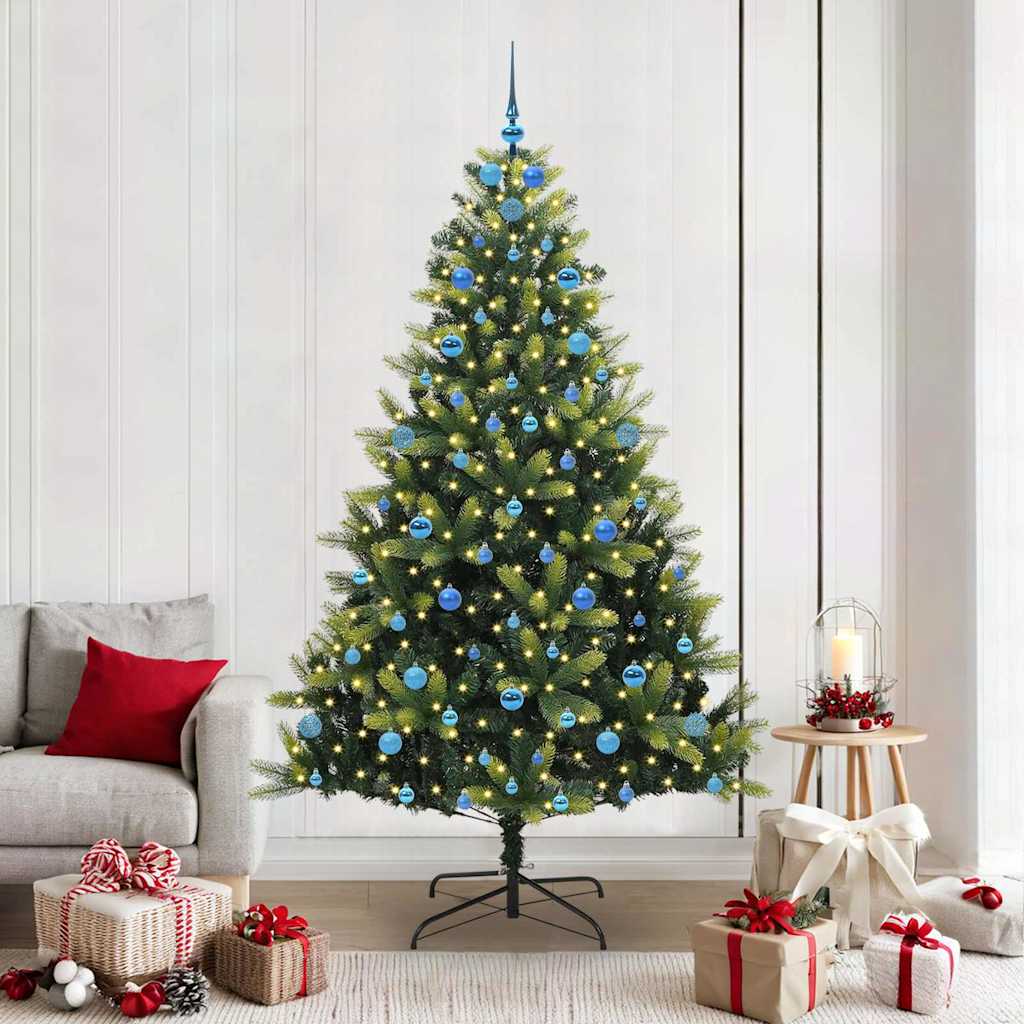 Konstigt hinged julgran 300 LEDs Grön 210 cm PVC och PE