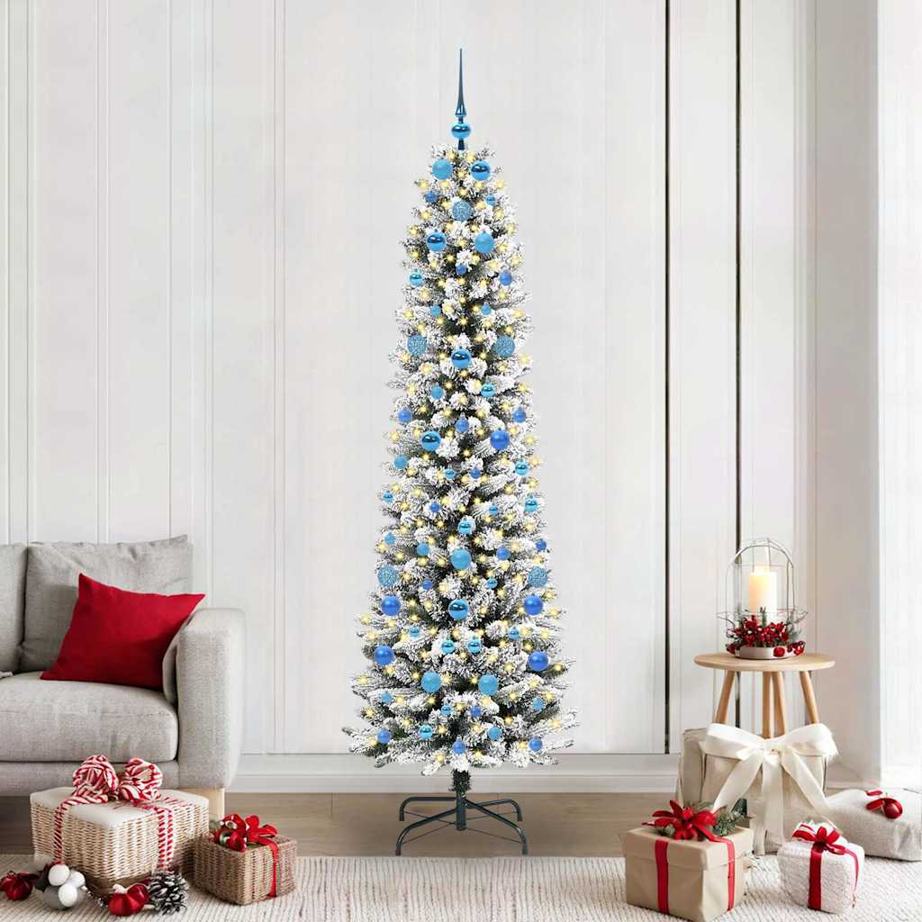Konstgjord julgran Vit 210 cm PVC och Metall och Plast