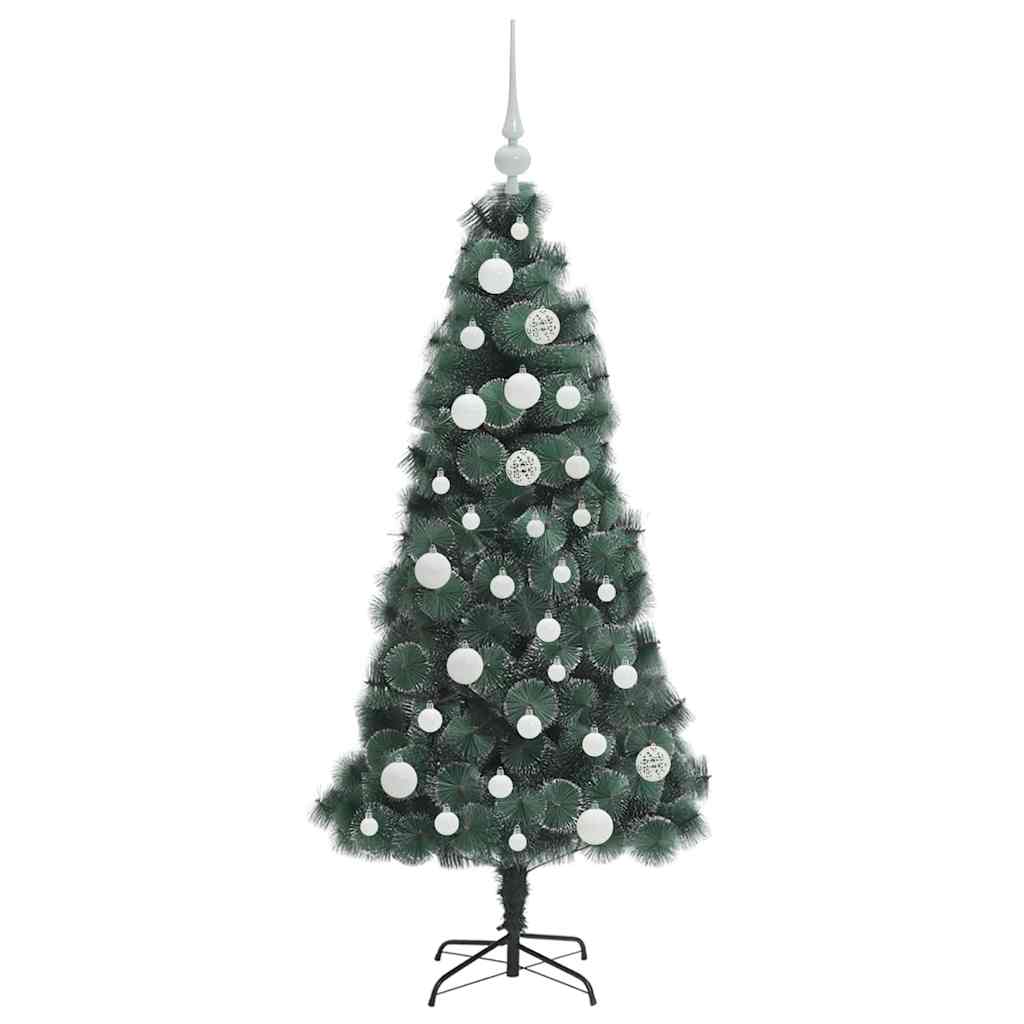 Konstgjord förbelyst julgran med bollar Grön 120 cm PET