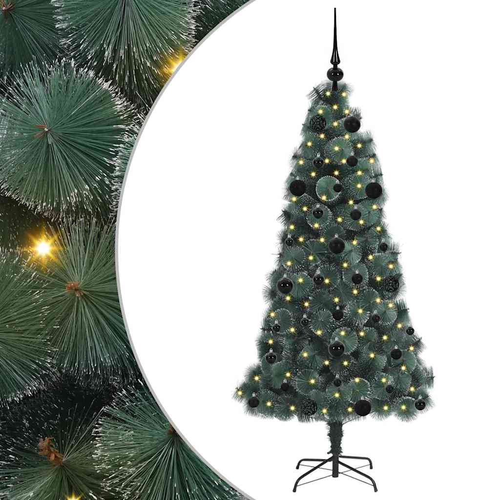 Konstigt förbelyst julgran med bollsats Grön 150 cm PET