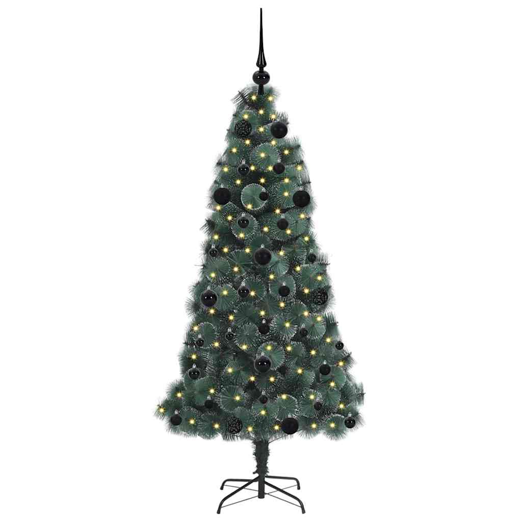 Konstigt förbelyst julgran med bollsats Grön 150 cm PET