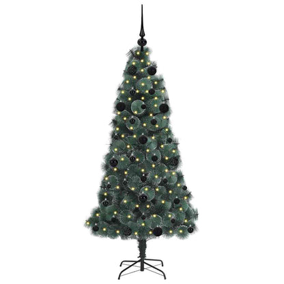 Konstigt förbelyst julgran med bollsats Grön 150 cm PET