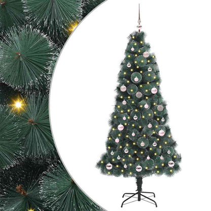 Konstgjord förbelyst julgran med bollset Grön 150 cm PET