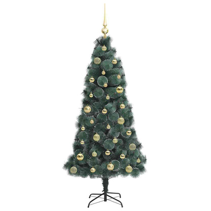 Konstgjord förbelyst julgran med bollsats Grön 150 cm PET