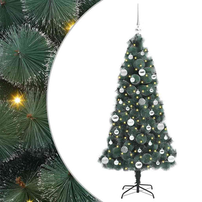 Kunstig förbelyst julgran med bollar Grön 150 cm PET