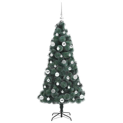 Kunstig förbelyst julgran med bollar Grön 150 cm PET