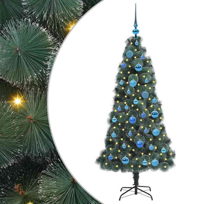 Konstgjord förbelyst julgran med bollsats Grön 150 cm PET