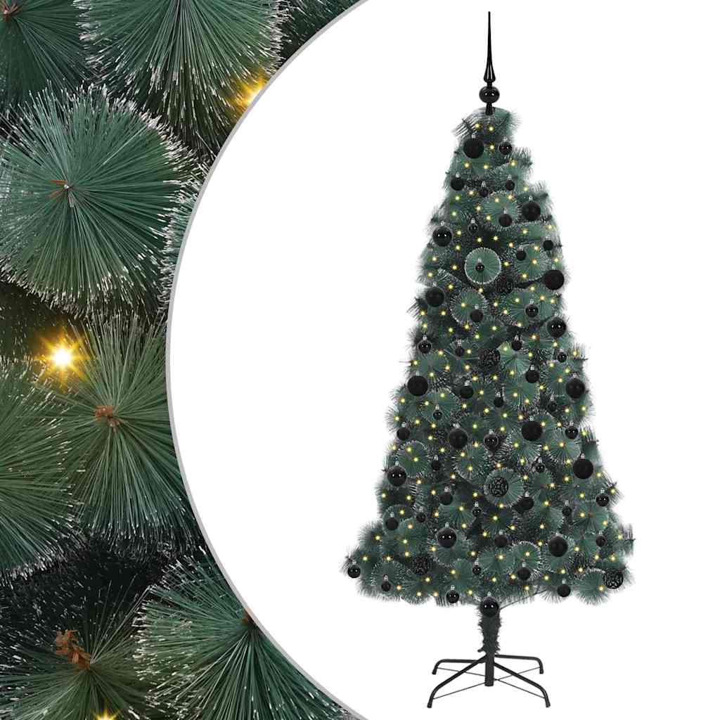 Konstgjort förbelyst julgran med bollsats Grön 210 cm PET