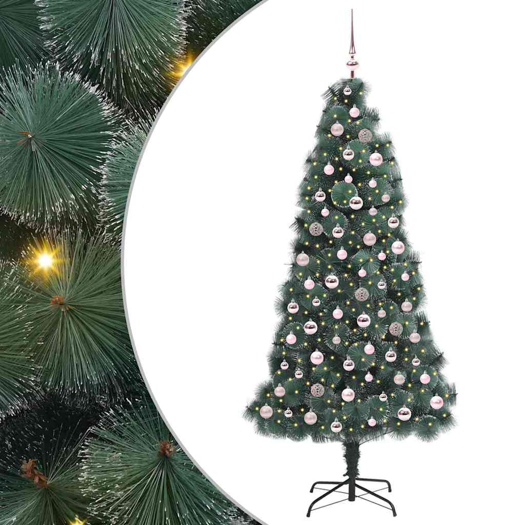 Konstgjord förbelyst julgran med bollar Grön 210 cm PET