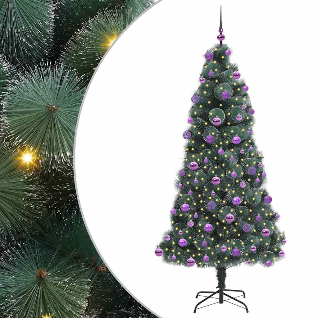 Konstgjord förbelyst julgran med kulset Grön 210 cm PET
