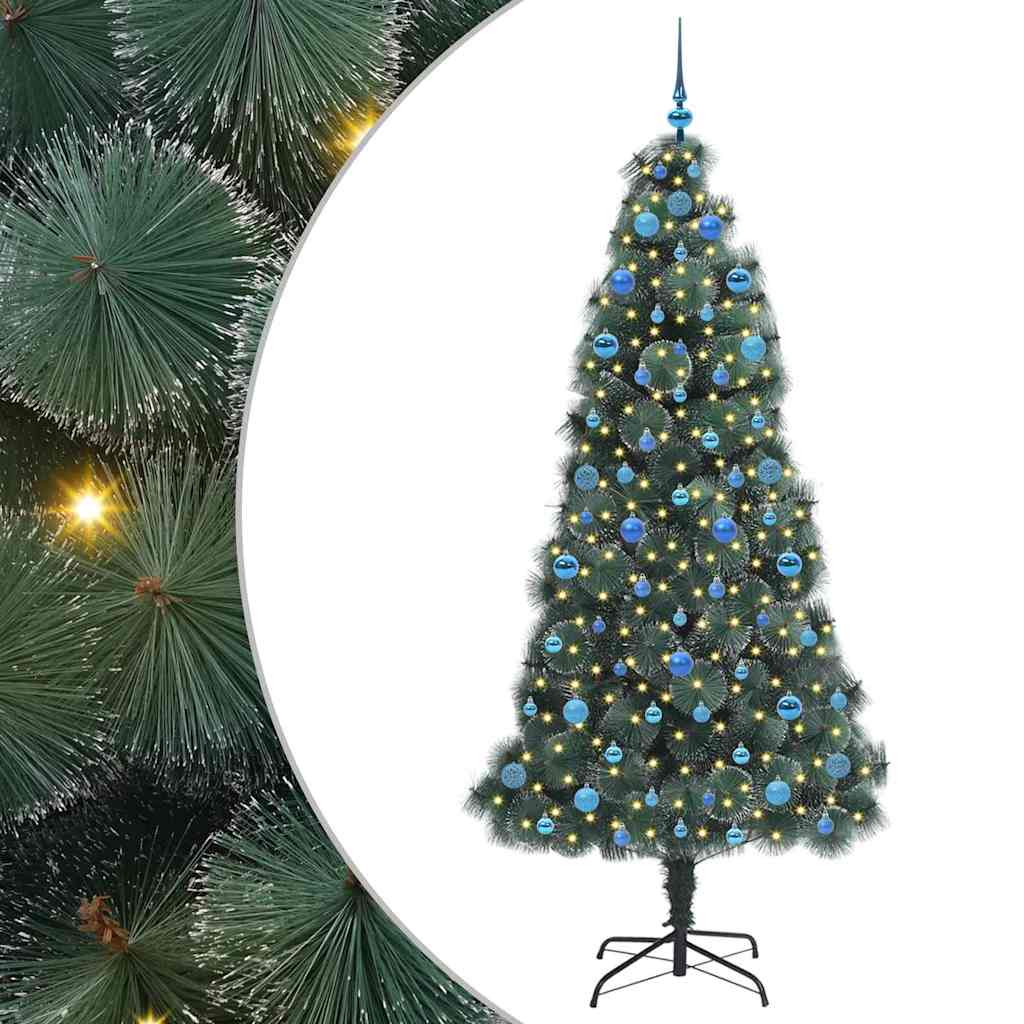Konstgjord förbelyst julgran med bollsats Grön 210 cm PET