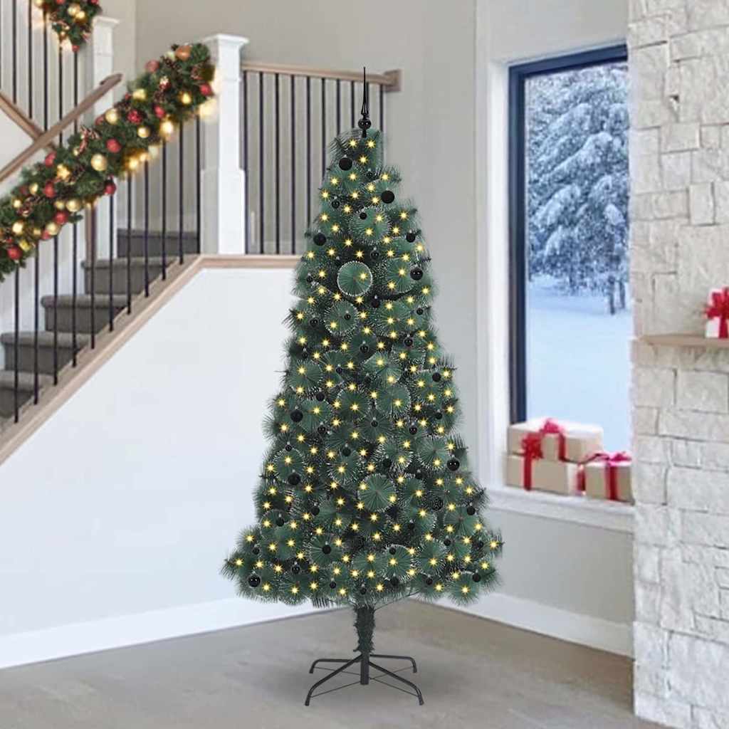 Konstgjord förbelyst julgran med bollsats Grön 240 cm PET