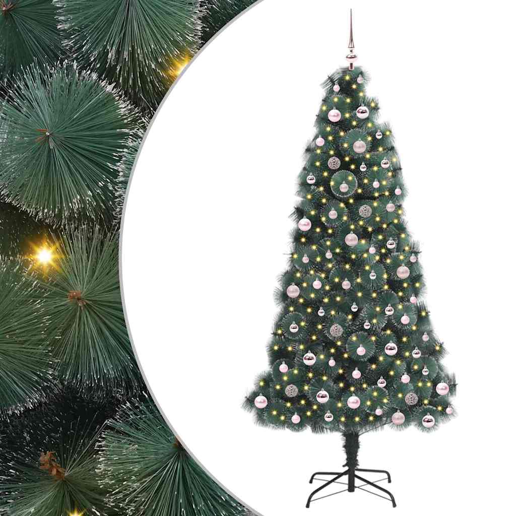 Konstgjord förbelyst julgran med bollsats Grön 240 cm PET