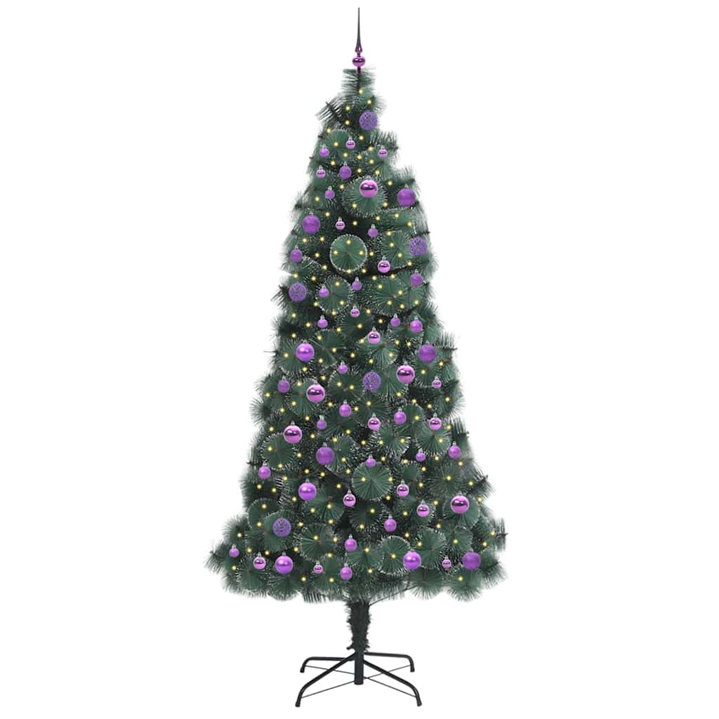 Konstgjord förbelyst julgran med bollar Grön 240 cm PET