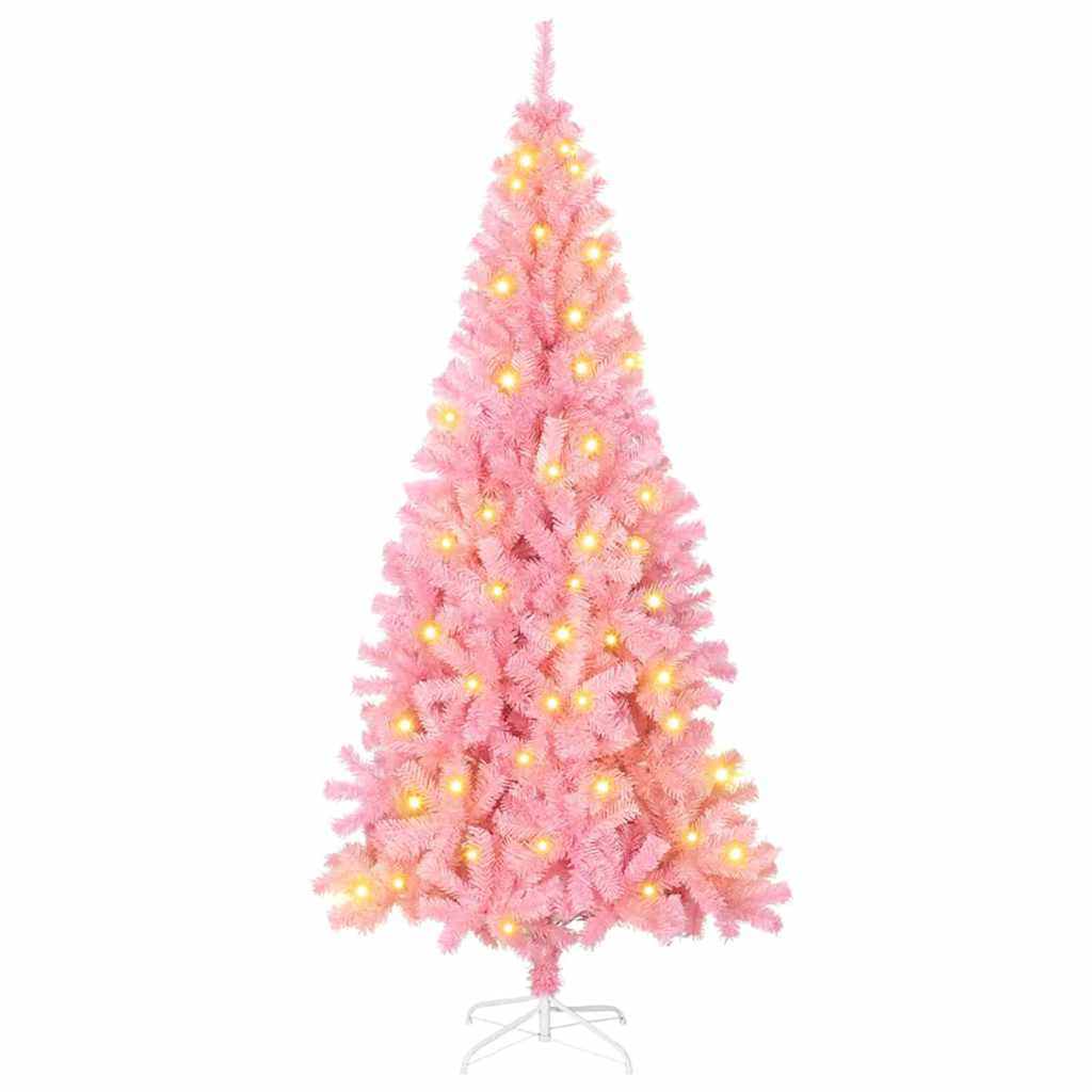 Julgran med 300 LED-lampor med stativ Rosa 180 cm PVC