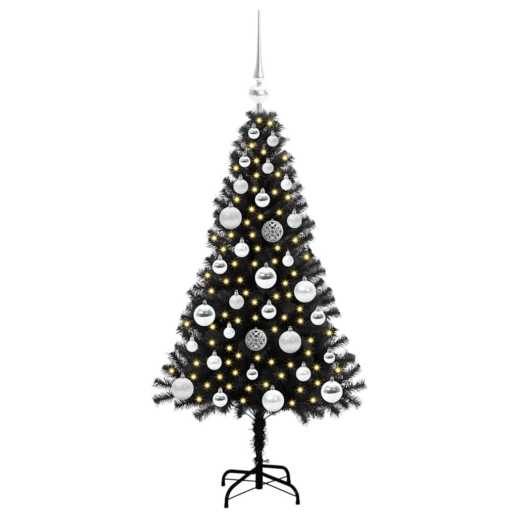 Julgran med 150 LED-lampor med stativ Svart 120 cm PVC