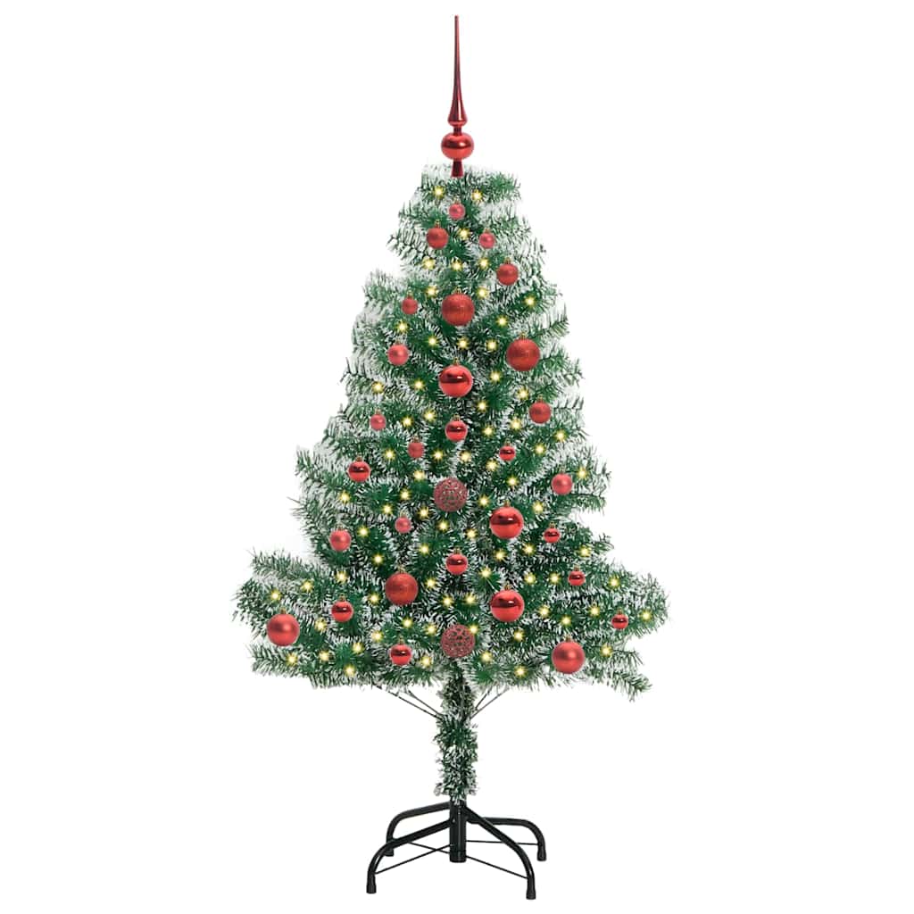 Konstgjord Julgran Snöflockad med LED Ljus Grön och Vit 120 cm