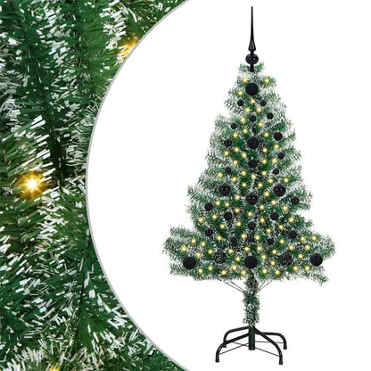 Konstgjord Julgran Snöflockad med LED Ljus Grön och Vit 120 cm
