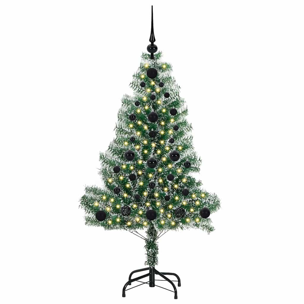 Konstgjord Julgran Snöflockad med LED Ljus Grön och Vit 120 cm