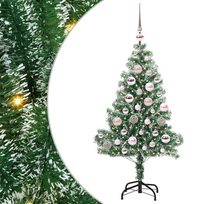 Konstgjord Julgran Snöflockad med LED Ljus Grön och Vit 120 cm