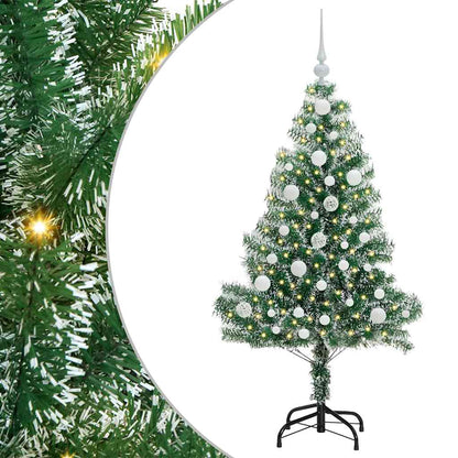 Konstgjord Julgran Snöflockad med LED Ljus Grön och Vit 120 cm