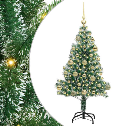 Konstgjord Julgran Snöflockad med LED Ljus Grön och Vit 120 cm