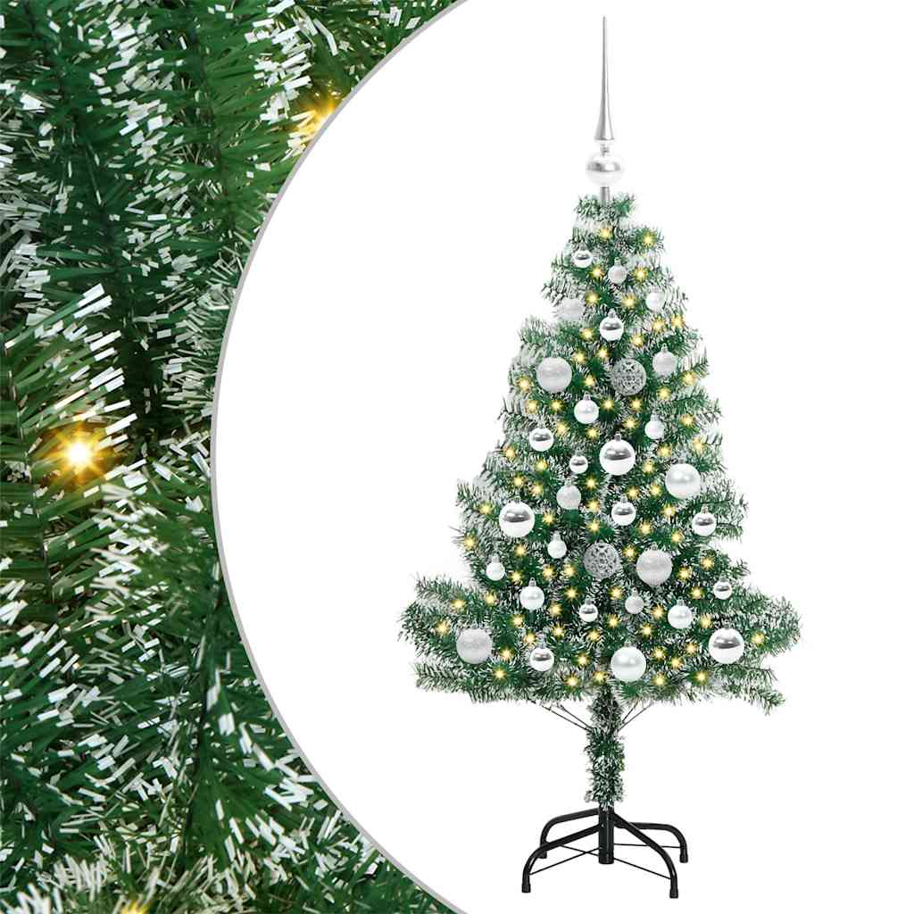 Konstgjord Julgran Snöflockad med LED Ljus Grön och Vit 120 cm