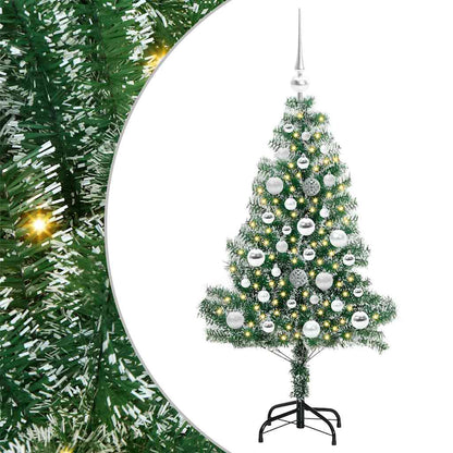 Konstgjord Julgran Snöflockad med LED Ljus Grön och Vit 120 cm