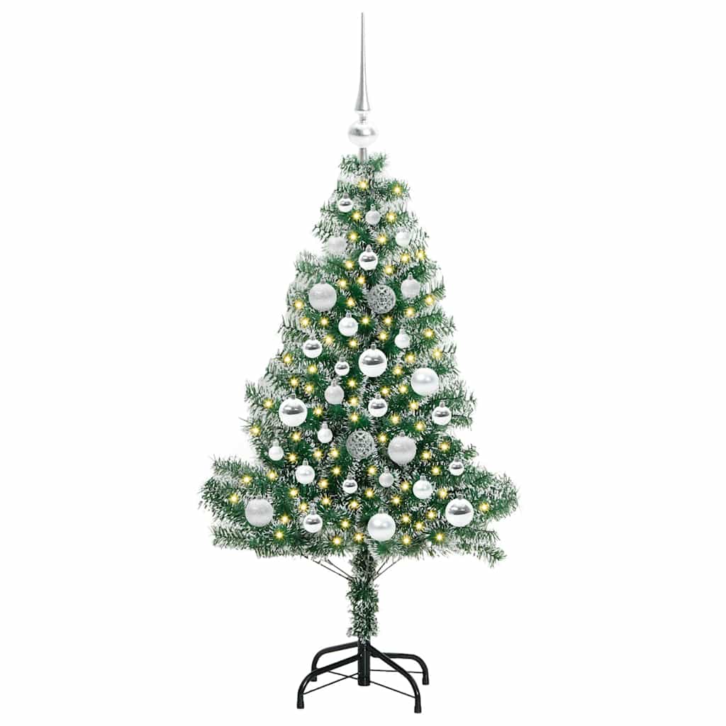 Konstgjord Julgran Snöflockad med LED Ljus Grön och Vit 120 cm