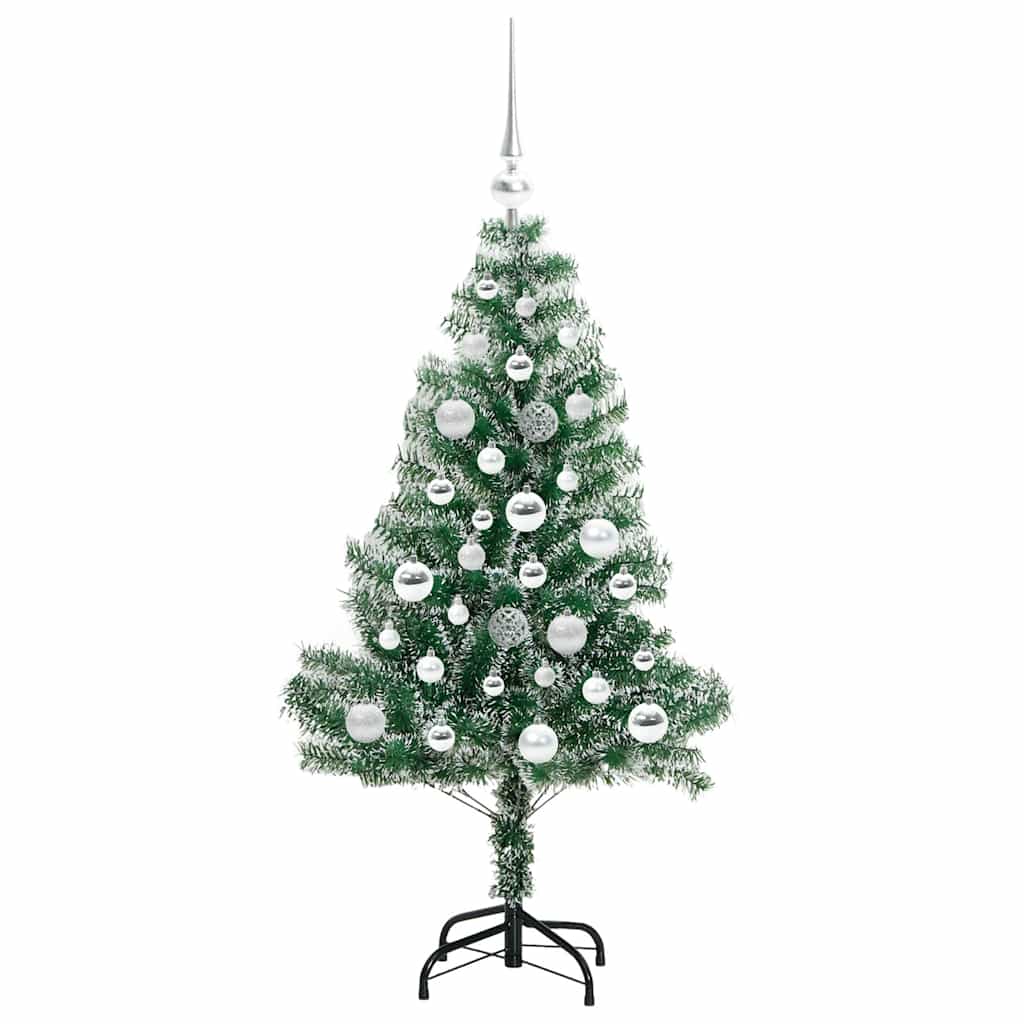 Konstgjord Julgran Snöflockad med LED Ljus Grön och Vit 120 cm