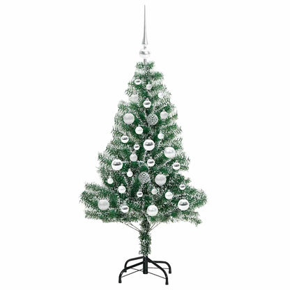 Konstgjord Julgran Snöflockad med LED Ljus Grön och Vit 120 cm