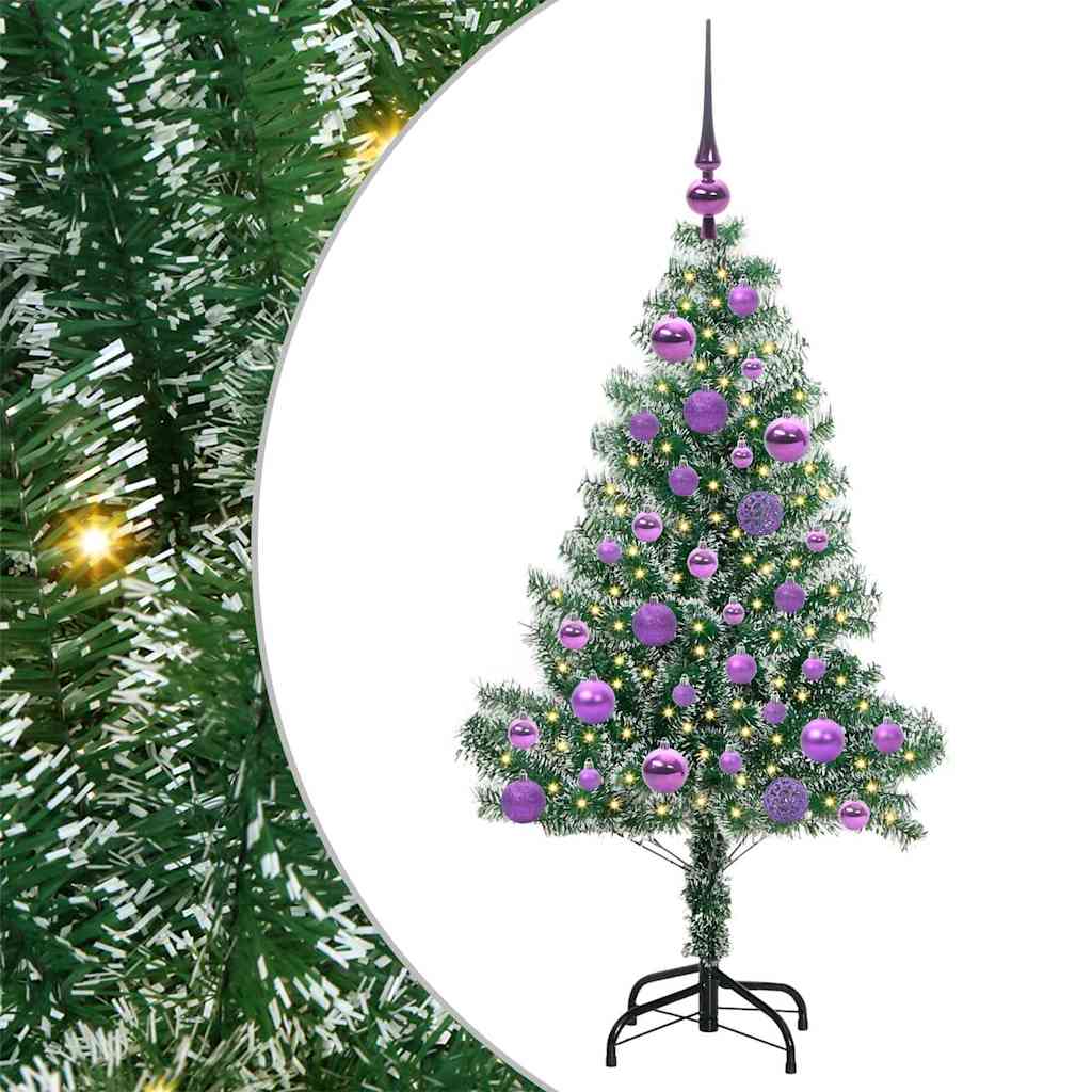 Konstgjord Julgran Snöflockad med LED Ljus Grön och Vit 120 cm