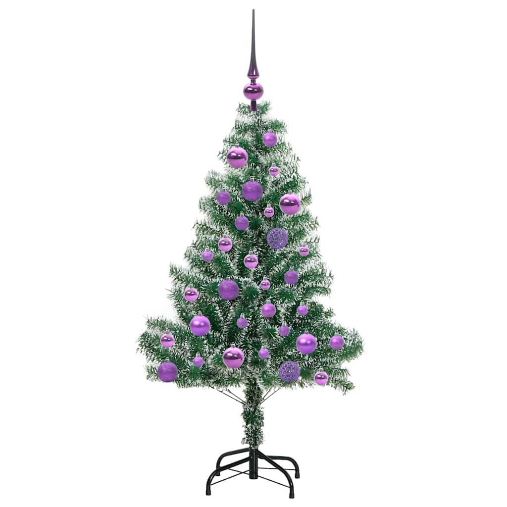 Konstgjord Julgran Snöflockad med LED Ljus Grön och Vit 120 cm