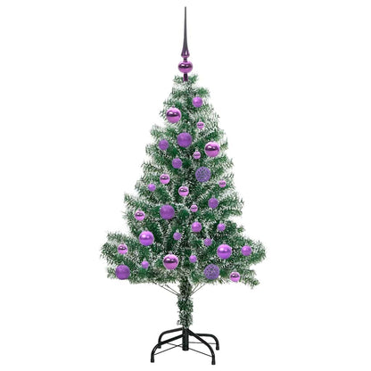 Konstgjord Julgran Snöflockad med LED Ljus Grön och Vit 120 cm