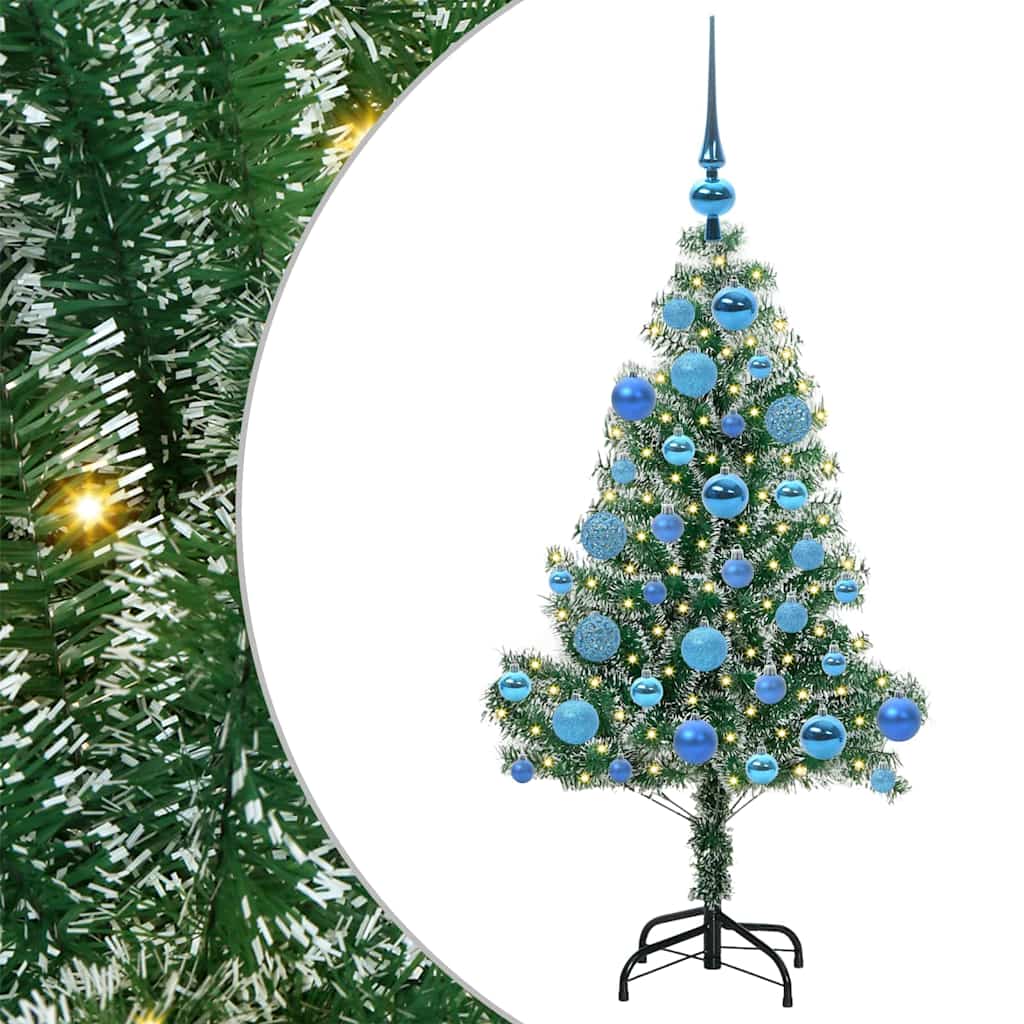 Konstgjord Julgran Snöflockad med LED Ljus Grön och Vit 120 cm