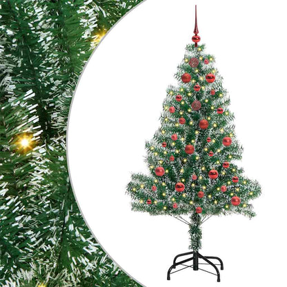 Konstgjord Julgran Snöflockad med LED Ljus Grön och Vit 150 cm